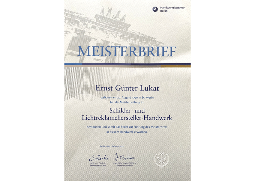 Meisterbrief Ernst Lukat